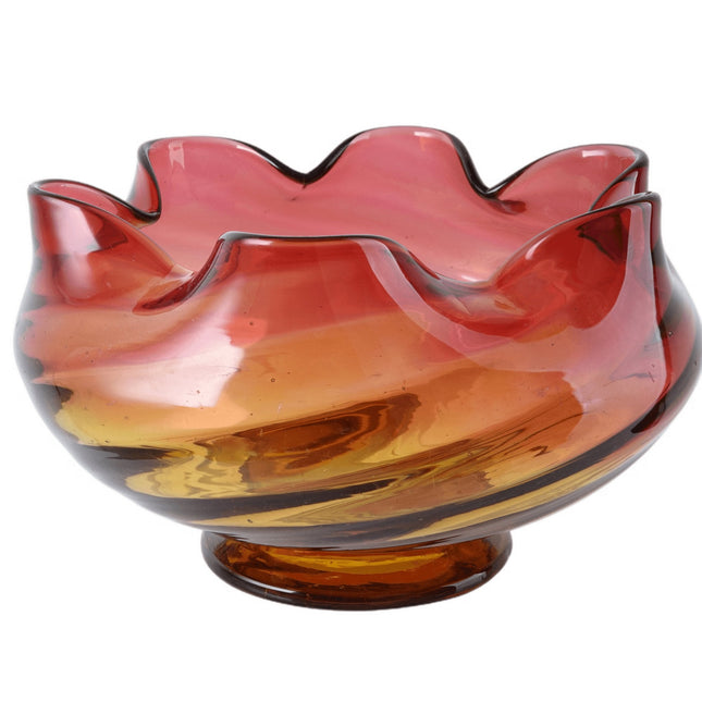 c1890 Amberina Large Footed Rose Bowl in Ribbed swirl pattern - Estate Fresh Austin