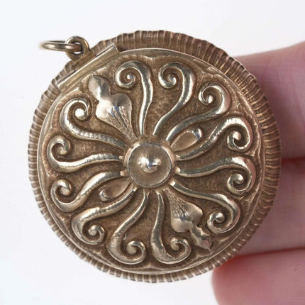 c1890 American Sterling repousse Pendant/Chatelaine trinket/pill box gold gilt - Estate Fresh Austin
