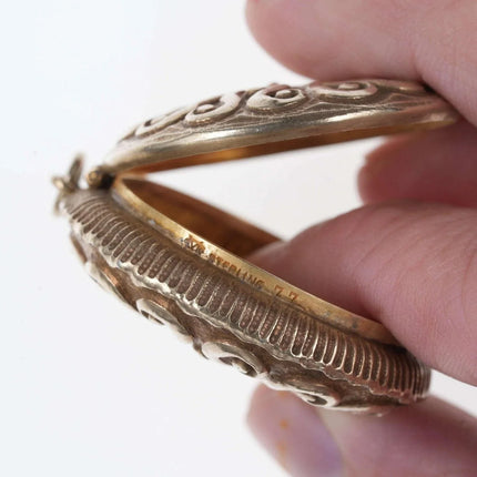c1890 American Sterling repousse Pendant/Chatelaine trinket/pill box gold gilt - Estate Fresh Austin