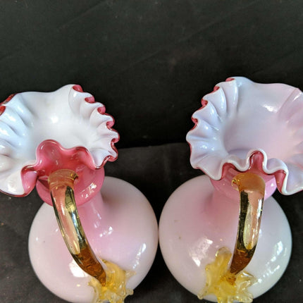 c1890 Antique Bohemian Art Glass Pink glossy Peachblow Style Ewers - Estate Fresh Austin