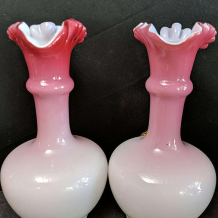 c1890 Antique Bohemian Art Glass Pink glossy Peachblow Style Ewers - Estate Fresh Austin