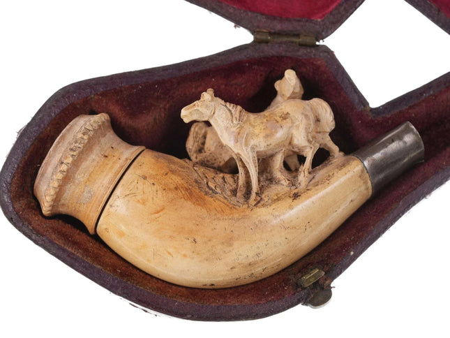 c1890 Antique Carved Meerschaum Pipe with horses - Estate Fresh Austin