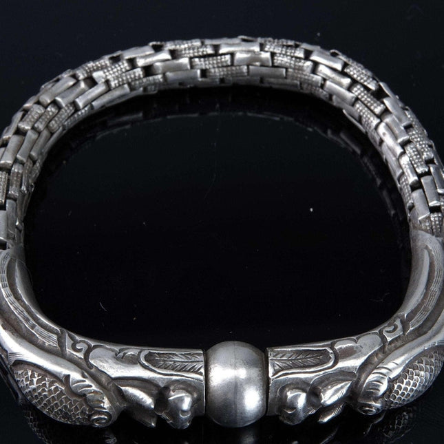 c1890 Antique Chinese Silver Dragon Link Bracelet - Estate Fresh Austin