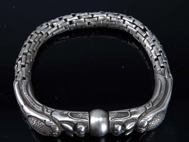 c1890 Antique Chinese Silver Dragon Link Bracelet - Estate Fresh Austin