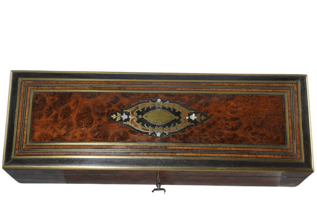 c1890 Antique French Marquetry Brass/mother of pearl inlaid Jewel casket - Estate Fresh Austin