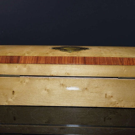 c1890 Antique French Marquetry glove box with brass/mother of pearl inlay - Estate Fresh Austin