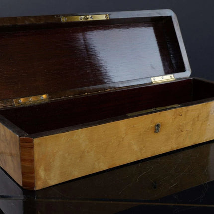 c1890 Antique French Marquetry glove box with brass/mother of pearl inlay - Estate Fresh Austin