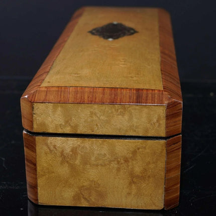 c1890 Antique French Marquetry glove box with brass/mother of pearl inlay - Estate Fresh Austin