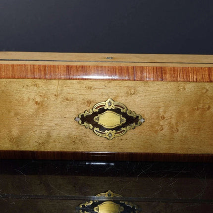 c1890 Antique French Marquetry glove box with brass/mother of pearl inlay - Estate Fresh Austin
