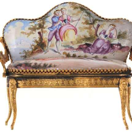 c1890 Antique Miniature Viennese Dore Bronze and Hand Painted Enamel Settee - Estate Fresh Austin