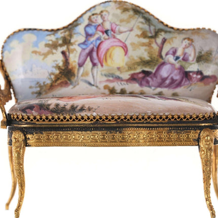 c1890 Antique Miniature Viennese Dore Bronze and Hand Painted Enamel Settee - Estate Fresh Austin