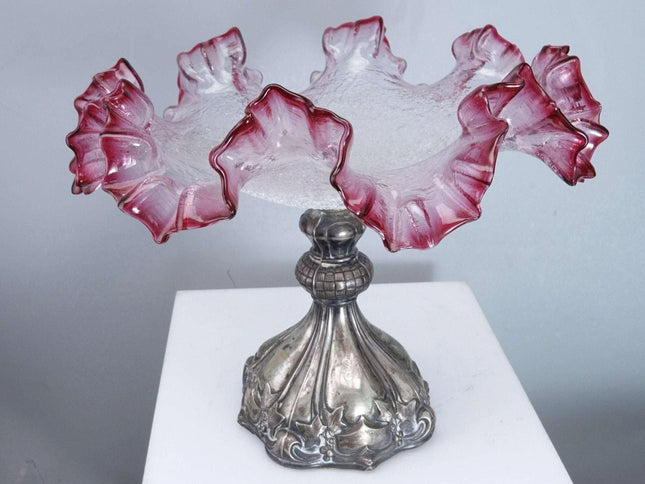 c1890 Bohemian Cranberry Overshot Centerpiece - Estate Fresh Austin