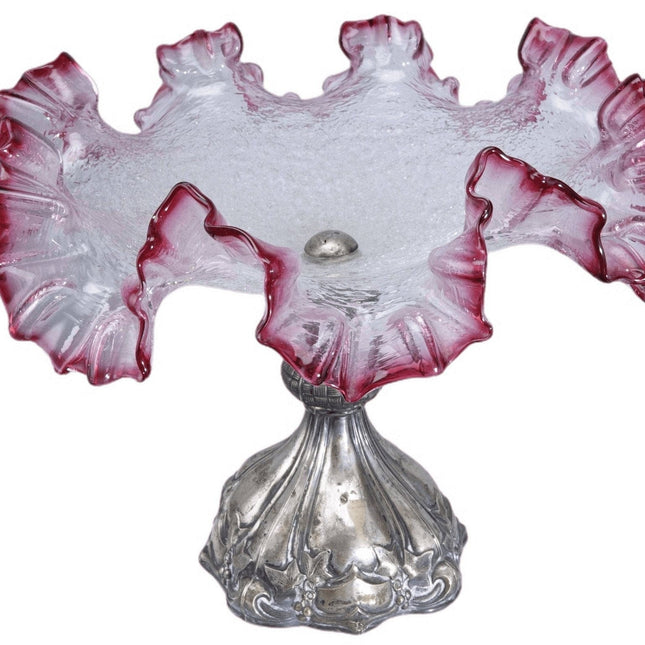 c1890 Bohemian Cranberry Overshot Centerpiece - Estate Fresh Austin