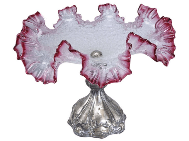 c1890 Bohemian Cranberry Overshot Centerpiece - Estate Fresh Austin