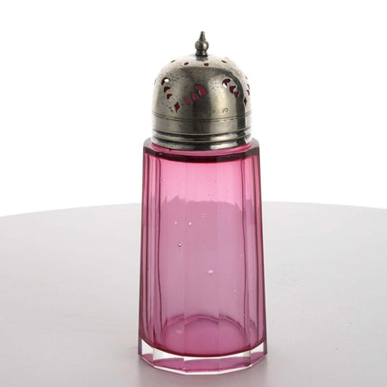 c1890 Cranberry Glass Muffineer Sugar Shaker with Cut paneled Sides - Estate Fresh Austin