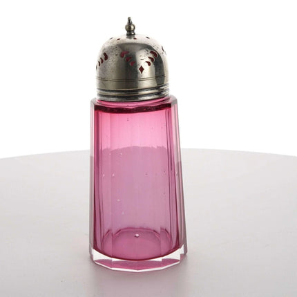 c1890 Cranberry Glass Muffineer Sugar Shaker with Cut paneled Sides - Estate Fresh Austin
