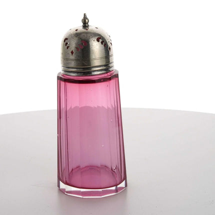 c1890 Cranberry Glass Muffineer Sugar Shaker with Cut paneled Sides - Estate Fresh Austin