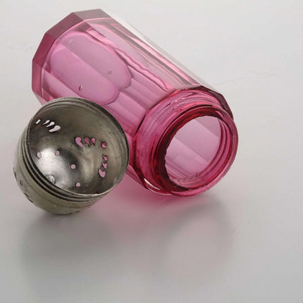 c1890 Cranberry Glass Muffineer Sugar Shaker with Cut paneled Sides - Estate Fresh Austin