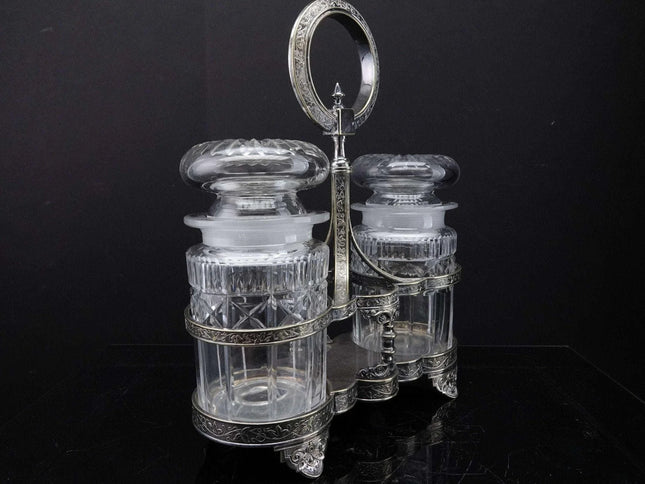 c1890 Cut Glass Double Castor in Silverplate holder - Estate Fresh Austin
