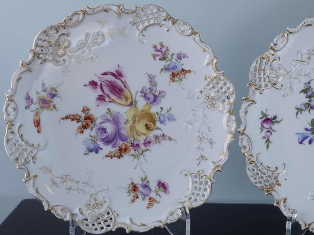 c1890 Dresden Pierced Reticulated Cake Stand and two plates - Estate Fresh Austin