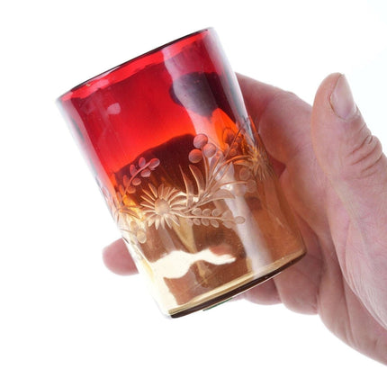 c1890 Etched Amberina glass tumbler - Estate Fresh Austin