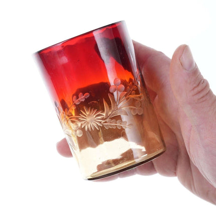 c1890 Etched Amberina glass tumbler - Estate Fresh Austin