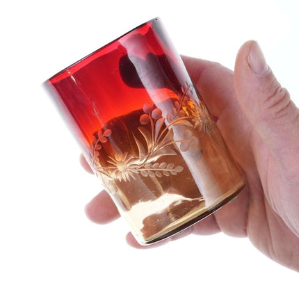 c1890 Etched Amberina glass tumbler - Estate Fresh Austin