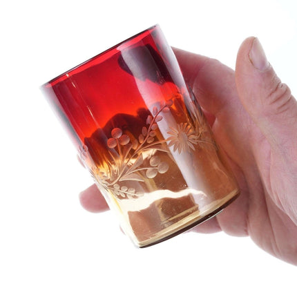 c1890 Etched Amberina glass tumbler - Estate Fresh Austin