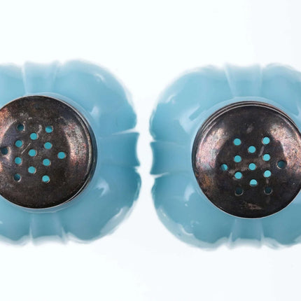 c1890 Fish Form Blue Milk glass salt and pepper set - Estate Fresh Austin