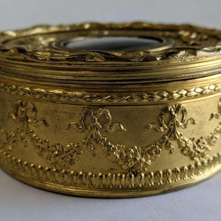 c1890 French Gilt Bronze Mounted French Enamel Portrait Plaque Jewelry Box - Estate Fresh Austin