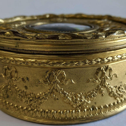 c1890 French Gilt Bronze Mounted French Enamel Portrait Plaque Jewelry Box - Estate Fresh Austin