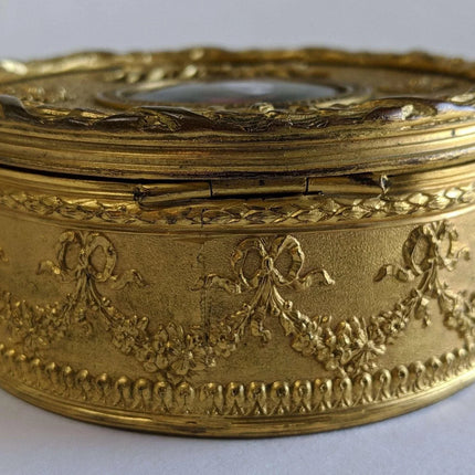c1890 French Gilt Bronze Mounted French Enamel Portrait Plaque Jewelry Box - Estate Fresh Austin