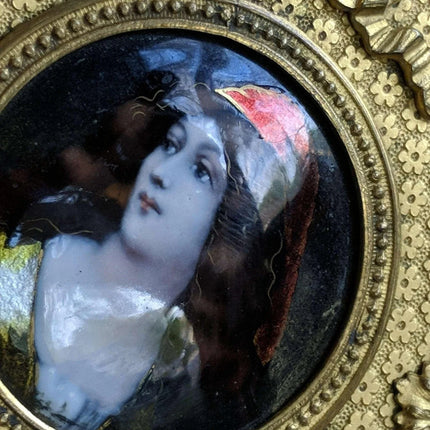 c1890 French Gilt Bronze Mounted French Enamel Portrait Plaque Jewelry Box - Estate Fresh Austin
