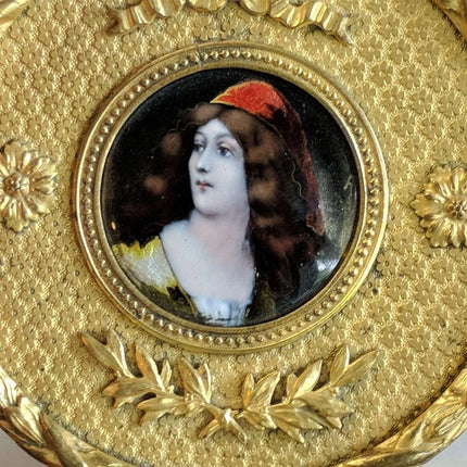 c1890 French Gilt Bronze Mounted French Enamel Portrait Plaque Jewelry Box - Estate Fresh Austin