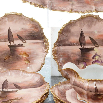 c1890 French Hand Painted Limoges Fish Set - Estate Fresh Austin