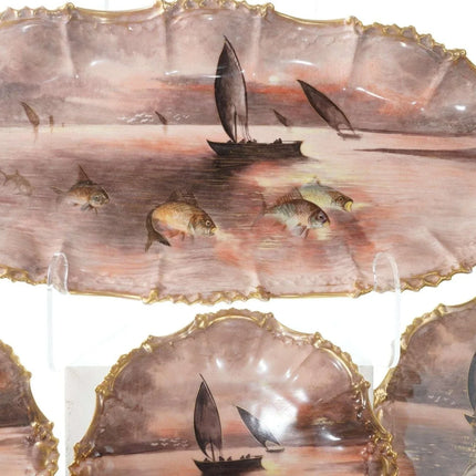 c1890 French Hand Painted Limoges Fish Set - Estate Fresh Austin