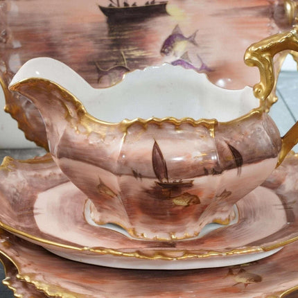 c1890 French Hand Painted Limoges Fish Set - Estate Fresh Austin
