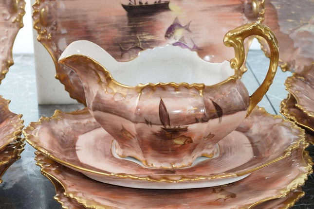 c1890 French Hand Painted Limoges Fish Set - Estate Fresh Austin