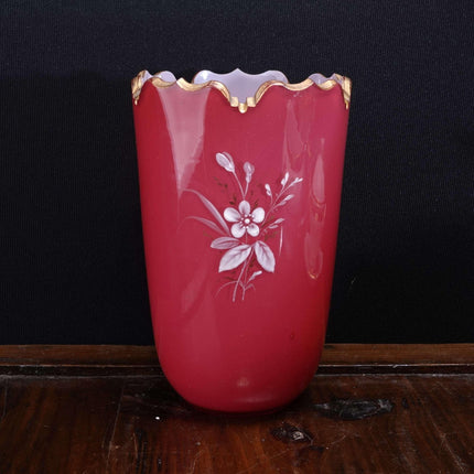 c1890 Harrach Bohemian Hand Painted Cased Cranberry glass Vase - Estate Fresh Austin