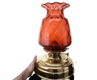 c1890 Huge Cranberry Optic Brass based Table Oil Lamp - Estate Fresh Austin