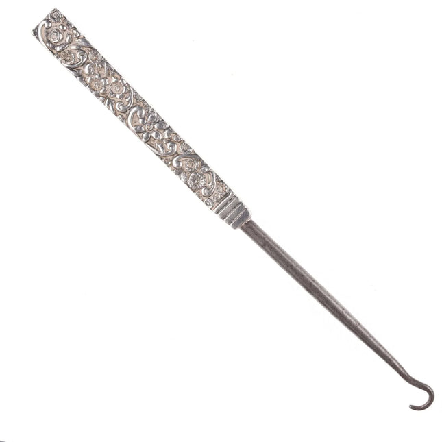 c1890 Jacobi and Jenkins Sterling repousse shoe button hook - Estate Fresh Austin