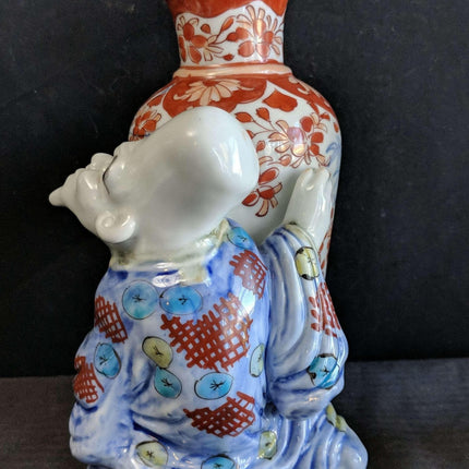 c1890 Japanese Imari Figural Fukurokuju Vase - Estate Fresh Austin