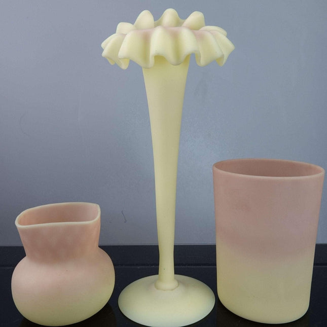 c1890 Mt Washington Burmese Jack in the Pulpit vase, Tumbler, and diamond optic - Estate Fresh Austin