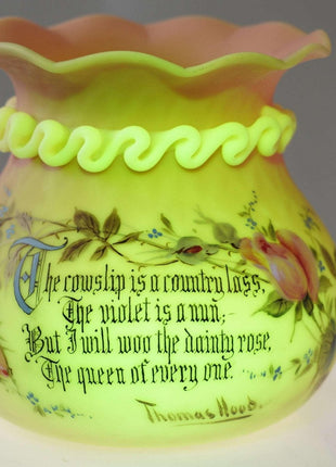 c1890 Mt Washington Burmese Thomas Hood poem vase with rigaree - Estate Fresh Austin