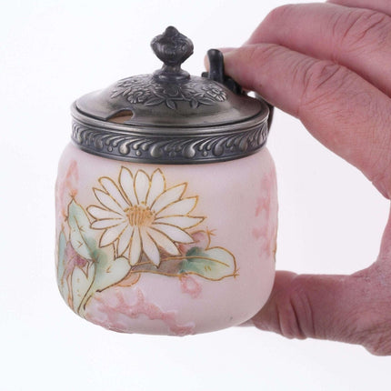 c1890 Mt Washington Crown Milano American art glass hand painted marmalade jar - Estate Fresh Austin