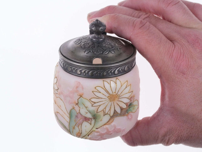 c1890 Mt Washington Crown Milano American art glass hand painted marmalade jar - Estate Fresh Austin
