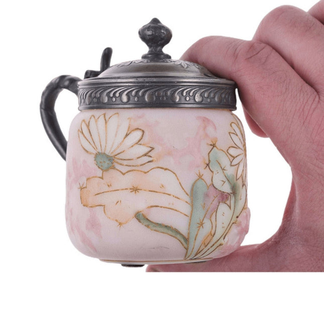 c1890 Mt Washington Crown Milano American art glass hand painted marmalade jar - Estate Fresh Austin