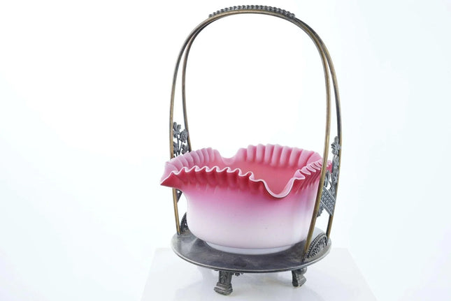 c1890 New England Peachblow brides basket - Estate Fresh Austin