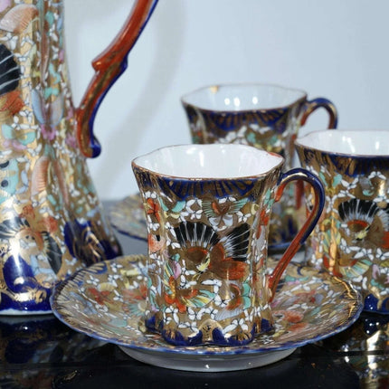 c1890 Nippon Cobalt butterfly chocolate set - Estate Fresh Austin