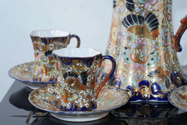 c1890 Nippon Cobalt butterfly chocolate set - Estate Fresh Austin